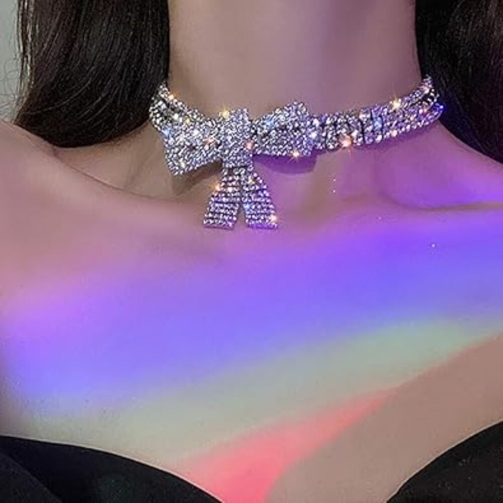 Stunning Rhinestone Choker Necklace Silver Prom Wedding‎ Party Jewelry